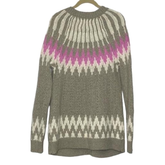 ABERCROMBIE & FITCH Wool Blend Fair Isle Nordic Cardigan Sweater Gray Pink S - Picture 8 of 16